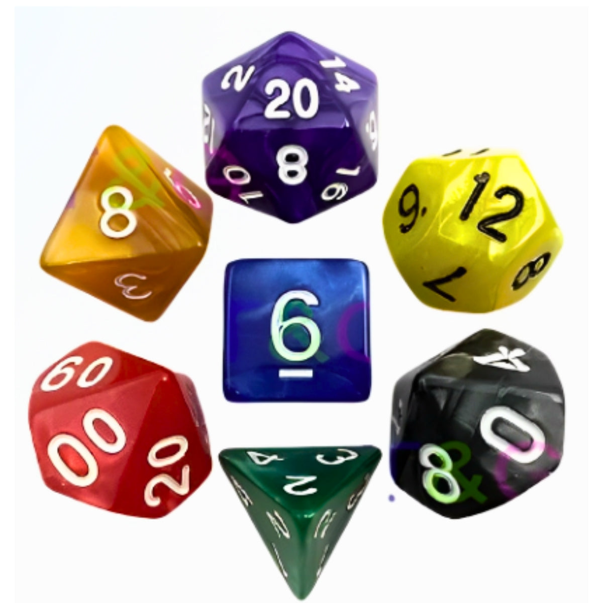 Conjunto de Dados para Rpg Colorido com N° Branco Conjunto de Dados para Rpg Colorido com N° Branco